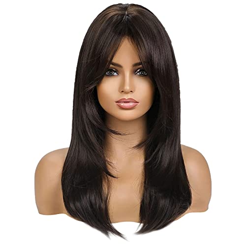 Blonde Perücke mit Lange Dunkelbraune Hochtemperatur-Seidenperücke mit acht Figuren und langem glattem Haar Party Cosplay Perücken (Brown-f, One Size) von Junhasgood