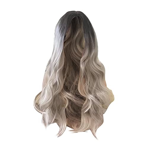 Blonde Perücke mit Lange Frauen-Mädchen-schwarze graue Farbe-synthetische Haar-Perücken-Wellen-Silber-Grau-Mode Party Cosplay Perücken (Grey #7, One Size) von Junhasgood