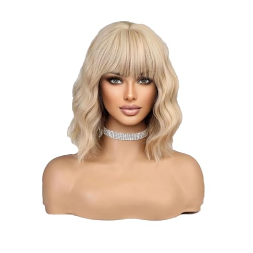 Bunte Wimpern mit geradem hellgoldenem lockigem Haar, Kopfperücke, Stirnband, Perücke Schwarze Langhaar Perücke Damen (Beige, One Size) von Junhasgood