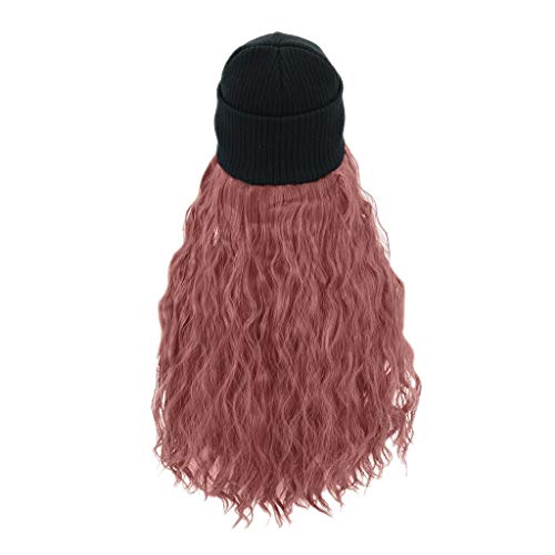 Cosplay Anime Perücke Mütze mit Perücke Haarkappen Lässige Perücke Lockige Frauenperücke Wintermütze Hüte Mit Kapuze Lange Perücke Wikinger Perücke Damen Rot (Pink, One Size) von Junhasgood