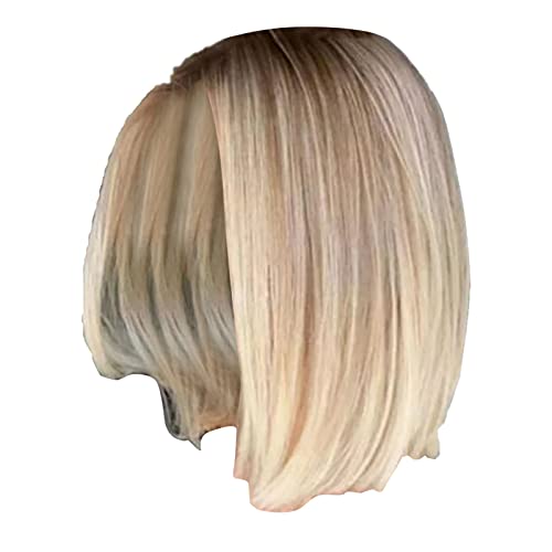 Cosplay Damen Blonde Perücke, Bob-Perücke, kurze, glatte Perücken für Damen, kurze Echthaar-Damen, gerade, Cosplay, BOB, Party, natürliches Licht, Gold, für Damen, Party, (Rose Gold #8, One Size) von Junhasgood