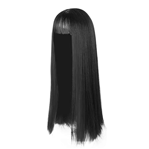 Damen Kostüme Katze Perücke Lady Black Long Hair Soft Girl Realistic Headwear Japanese Air Temperament Facial Perücken Schwarz (Black, One Size) von Junhasgood