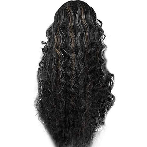 Damen Perücke Echthaar Kurzhaar Curly Gradient Perücke Natural Long Girl Brown Perücke Verrückter Perücke (Brown, One Size) von Junhasgood