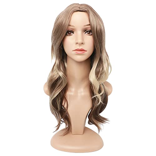 Echthaar Perücke Kurz Männer für Frauen mit braunem Farbverlauf, mittellanges lockiges Haar, Abdeckung, geeignet für Damenperücken, blonde Perücke Cosplay Perücke Schwarz (Brown, One Size) von Junhasgood