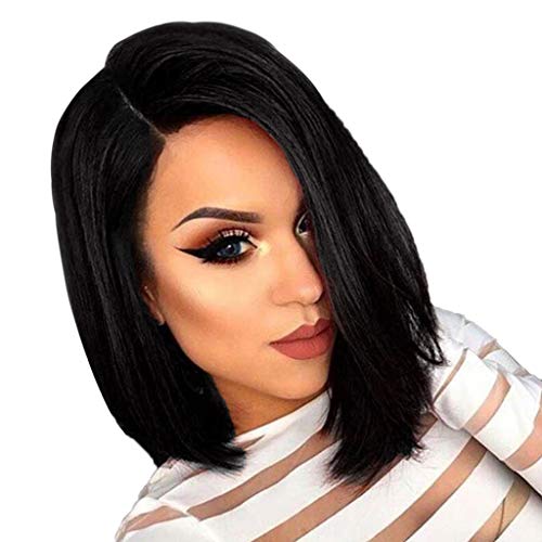 Echthaar Perücke Kurz bob Wig Human Hair Gerade brasilianische Seitenkopf Perücke kurze Mode Frauen Haare Frontperücke Echthaar Perücke Straight (black, One Size) von Junhasgood