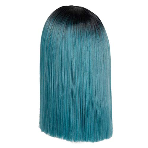 Faschingsperücken Herren Lace Bob Straight Wigs Green Front 1x Wigs Synthetic Long Heat Wig Perücken Schwarz Herren (green, One Size) von Junhasgood