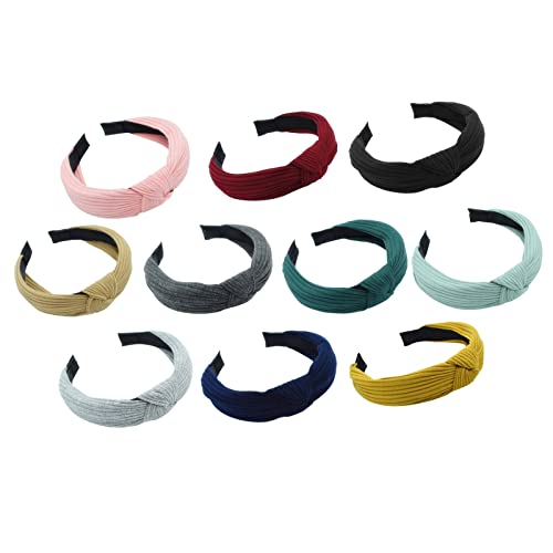 Friseurspangen 10 STÜCK Breite Stirnbänder Knoten Turban Stirnband Elastisches Haarband Elastische Schlichte Mode Haarschmuck Für Frauen Mädchen Teufel Haarspangen (e-Black, One Size) von Junhasgood