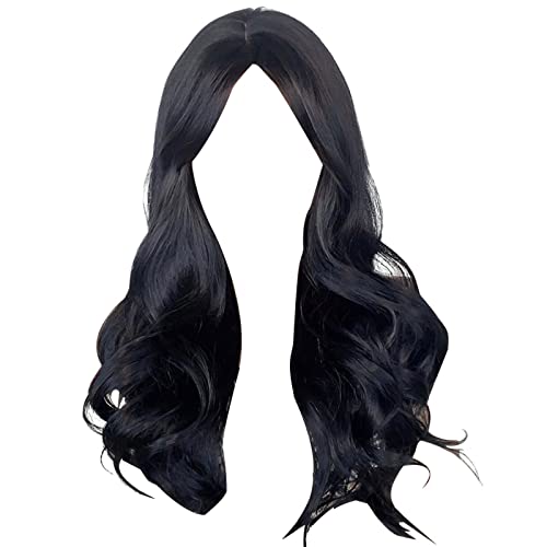 Gewellte Perücken Mit Dunkle mit Highlights Lange Damen Lange Haar Natürlich Haare Frauen für Cosplay-Kostüme (Black-1, One Size) von Junhasgood