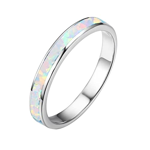 Größe Einstellbare Verstellbare Schmuck Ringe Geschenke für Frauen Inlay Erstellt-Opal Ringe Hochzeit Mode Herren Bands Verlobung Hochzeit Trauringe größenverstellbar für Herren und Damen (White, 5) von Junhasgood