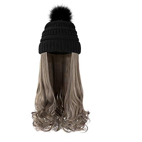 Grüne Perücke Echthaar Stricken Mais Perücke Hut Haar Mode Wolle lockig lange Locken Dauerwelle Locken Hut eine Perücke Haube Haare Färben Damen (A, One Size) von Junhasgood