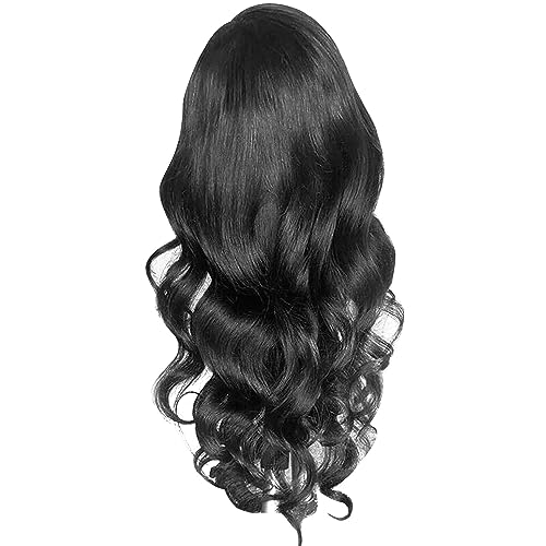 Haarreif Damen-Perücke mit kleinen lockigen Haaren, gewellte Locken, kann geglättet gebogen werden, Echthaar-Perücken, Lace-Front-Wwigs, Echthaar New Kids Perücke (Black, One Size) von Junhasgood