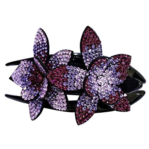 Haarspangen Damen Dehnbar Strass-Haarspange ClipFlexible Double Flower Schwalbenschwanz Langlebig Frauen Design Haarperlen Haarpflege Koreanische Haarnadeln (B, S) von Junhasgood