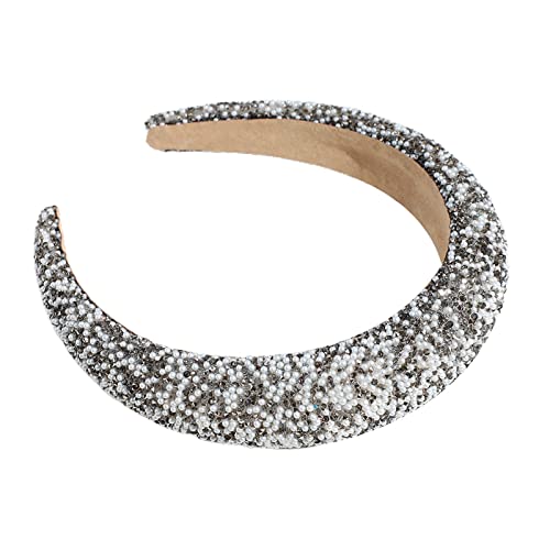 Haarspangen Damen Schleife Strass Stirnband Bling Kristall Stirnband Glitzer Dick Gepolstertes Haarband Perlen Stirnband Mode Muttertag Festival Haarschmuck Für Frauen Mädchen (Grey, One Size) von Junhasgood