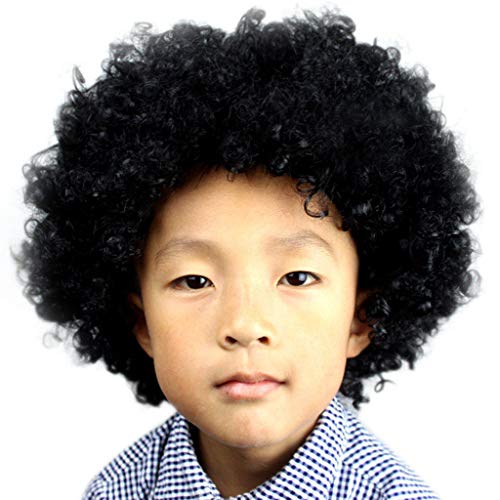 Haarteil Zopf Rotbraun Disco Perücke Afro Clown Maskerade Haar Afro Fußball Haar Fan-Kids Party Perücke Wikinger Kostüm Herren (C, One Size) von Junhasgood