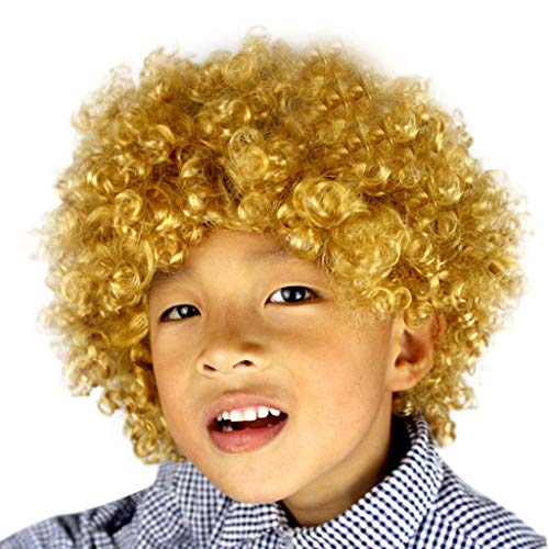 Haarteil Zopf Rotbraun Disco Perücke Afro Clown Maskerade Haar Afro Fußball Haar Fan-Kids Party Perücke Wikinger Kostüm Herren (J, One Size) von Junhasgood