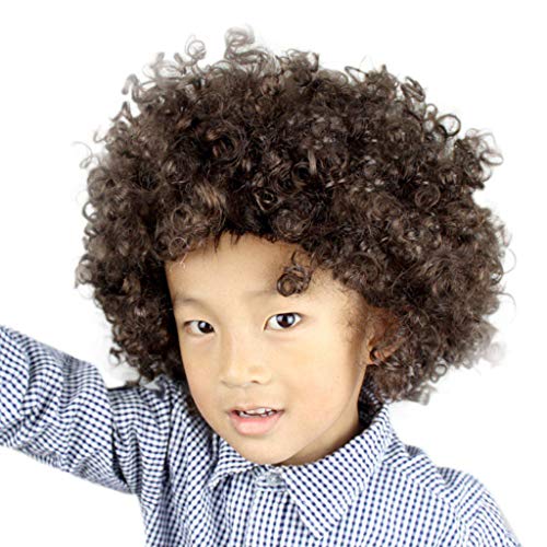 Haarteil Zopf Rotbraun Disco Perücke Afro Clown Maskerade Haar Afro Fußball Haar Fan-Kids Party Perücke Wikinger Kostüm Herren (K, One Size) von Junhasgood