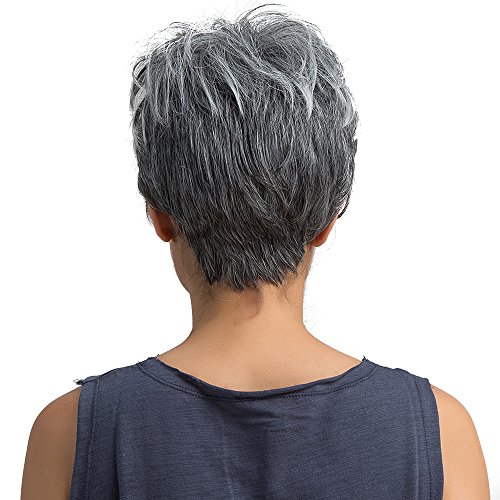 Herren Perücke Echthaar Frauen gerade kurze natürliche kurze Art und Weise helles Haar graue Perücken Perücke Perücke Coole Kostüme Halloween (Grey-f, One Size) von Junhasgood