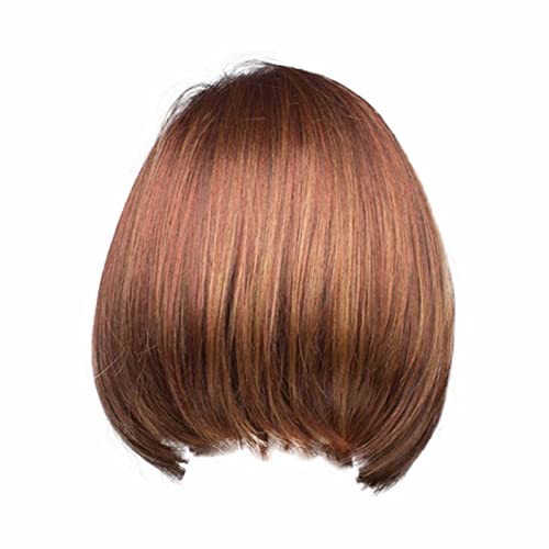 Herren Toupet Echthaar Braunes kurzes Haar Mädchen Mode Wellenkopf kurzes glattes Haar Hochtemperatur-Seidenperücke Strümpfe Netz (Gold-2, One Size) von Junhasgood