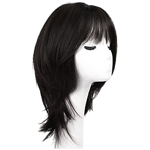 Human Hair Echthaar Perücke bob Damenperücke, langes Haar, innere Schnalle, Schlüsselbein, Haarabdeckung, verstellbare und schräge Luftpony-Perücke Brazilian Haar Perücke für Frauen (Black, One Size) von Junhasgood