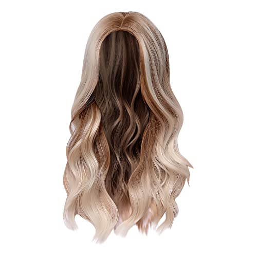 Human Hair Wig Lace Front Wig Perücke Front Lace Large Wave Perücke Damen Mittelspalt Langes lockiges Haar Synthetische Faser Kopfbedeckung Geeignet Für Perücken Volle Waschbar (A-2, One Size) von Junhasgood