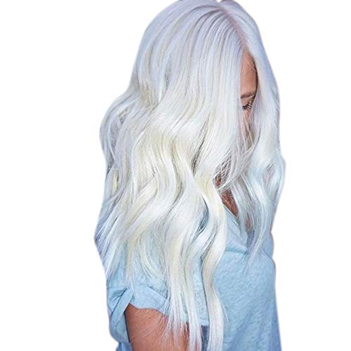 Human Hair Wig Lace Front Wig Perücke Perücke Damen Mid Split Long Roll Damen kurzes lockiges Haar gemischt mit goldenem Stirnband geeignet für Damenperücken Perücken Volle (white-B, One Size) von Junhasgood