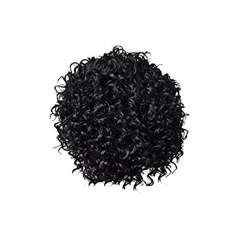 Irokesen Perücke Kinder Frauen, kurze Perücken, keine Spitzenfront, natürliche Farbe Schwarze Perücke Kurz Locken (Black, One Size) von Junhasgood