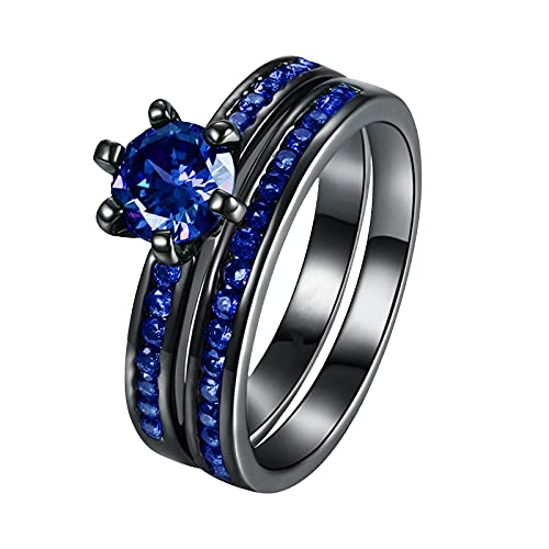 Junhasgood Angst Damen Ringe Hochzeits-Frauen-Geschenk 512 Legierungs-Ring-Bunte Größen-Finger-Zirkon-Ring-Schmucksache-Ringe Ringe Blue Grooves (Blue, 11) von Junhasgood