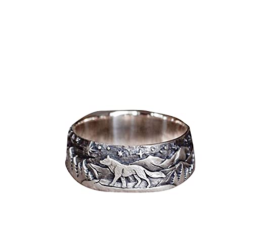 Junhasgood Angst Damen Ringe Mode Paar und Ring Damen Paar Wolf Ring Herren Retro treues Accessoire größenverstellbar für Herren und Damen (Silver10, A10) von Junhasgood