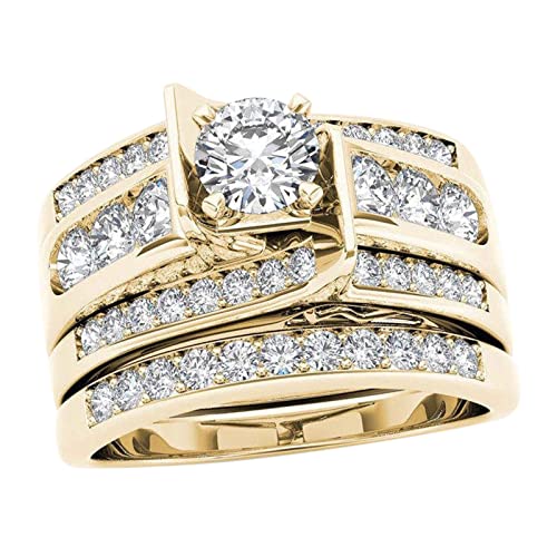 Junhasgood Damen Silber Ring Schmuck Paar eingelegte Ringe Ring Klassische vergoldete Zirkonringe Hochzeit einzelnes Zubehör (A, 7) von Junhasgood