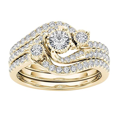 Junhasgood Damen Silber Ring Schmuck Paar eingelegte Ringe Ring Klassische vergoldete Zirkonringe Hochzeit einzelnes Zubehör (C, 6) von Junhasgood