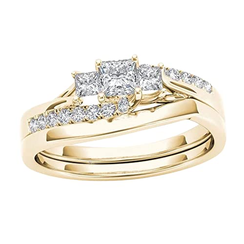 Junhasgood Damen Silber Ring Schmuck Paar eingelegte Ringe Ring Klassische vergoldete Zirkonringe Hochzeit einzelnes Zubehör (D, 10) von Junhasgood