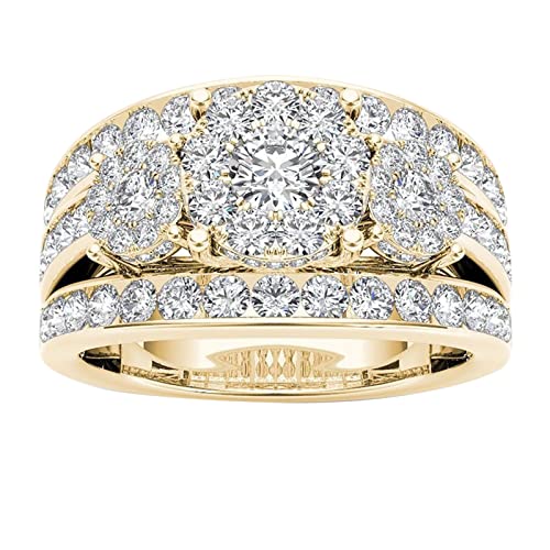 Junhasgood Damen Silber Ring Schmuck Paar eingelegte Ringe Ring Klassische vergoldete Zirkonringe Hochzeit einzelnes Zubehör (F, 7) von Junhasgood