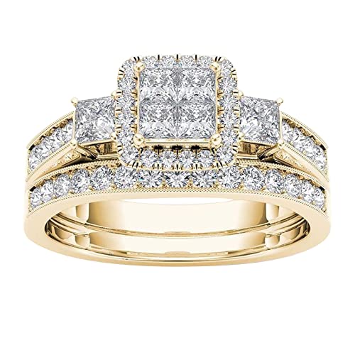Junhasgood Damen Silber Ring Schmuck Paar eingelegte Ringe Ring Klassische vergoldete Zirkonringe Hochzeit einzelnes Zubehör (G, 10) von Junhasgood