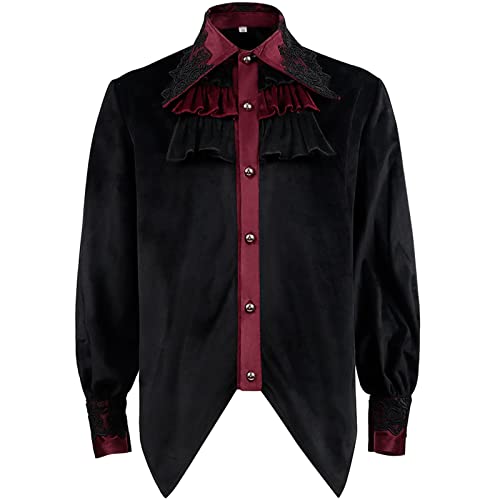 Junhasgood Herren Hemd Kurzarm Flieder Herren Mode Stil Mittelalterliches Gentleman Hemd Gothic Rüschenkragen Langarm Hemd Plissee Hemd Herren Hemd Modern von Junhasgood