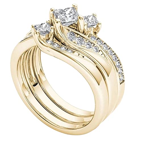 Junhasgood Herren Ringe Silber Gold Promise Ringe zartes Design Knoten Set Mode Ring Licht Luxus High Grade Ring Ringbuch A 4 2 Ringe (Gold, 6) von Junhasgood