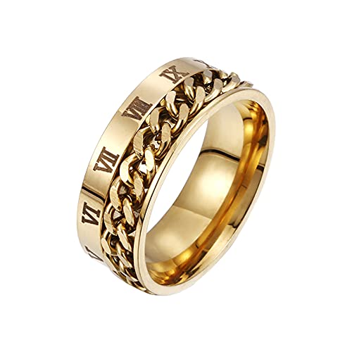 Junhasgood Hochzeit Jahrestag Schmuck Schmuck Ring Ring Domineering Men's Roman Rotatable Personality Steel Transfer Siple Titanium Chain Rings Vintage-Stil silberfarbene Ringe (Yellow, One Size) von Junhasgood