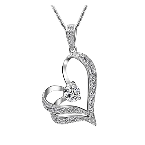 Junhasgood Modeschmuck Anhänger Doppel Zirkon Herz Anhänger Halskette Zirkon für Immer Liebe 520 Herzschlag Halskette Männer Ketten (H-Silver, One Size) von Junhasgood