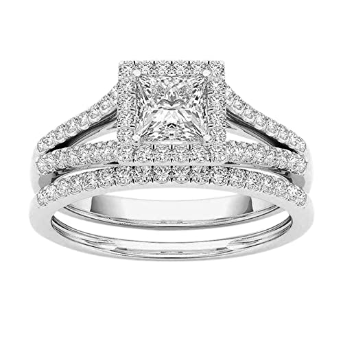 Junhasgood Offene Ringe Eingestellt Rechteck Zirkon-Schmuck Intarsien-Paar Klassische Ring-Ringe Vergoldete Ringe größenverstellbar für Herren und Damen (Silver, 10) von Junhasgood