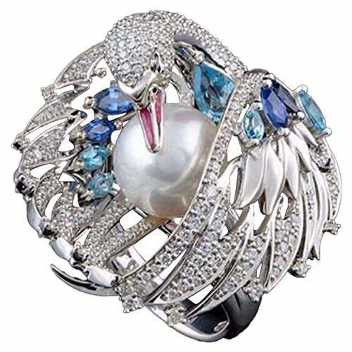 Junhasgood Ringe für Damen Frauen Verstellbare Art- und Weisefrauen-weißer Schwan-Perlen-Retro klassischer Ring-Schmuck Angst Ring für Damen Verstellbar (A, A) von Junhasgood