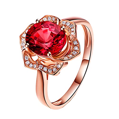 Junhasgood Sterling Silber Ringe für Damen Mode Ring Vorschlag Valentinstag Damen Ring Ring Zirkon Rose Roter Tag Geschenk Ringe Angst Ring für Damen Verstellbar (Red, 10) von Junhasgood