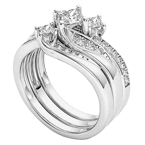 Junhasgood Sterling Silber Ringe für Damen Silber Gold Promise Ringe zartes Design Knoten Set Mode Ring Licht Luxus High Grade Ring Twisted Huggie Zirkonia Ohrringe Damen (Silver, 10) von Junhasgood