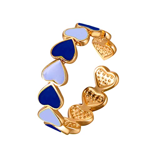 Junhasgood Vorhang Ringe Schwarz Liebesring Herz rund für Frauen Schmuck Öffnung Mädchen Ring und formverstellbare modische Ringe Ringe Nähen (Blue, One Size) von Junhasgood