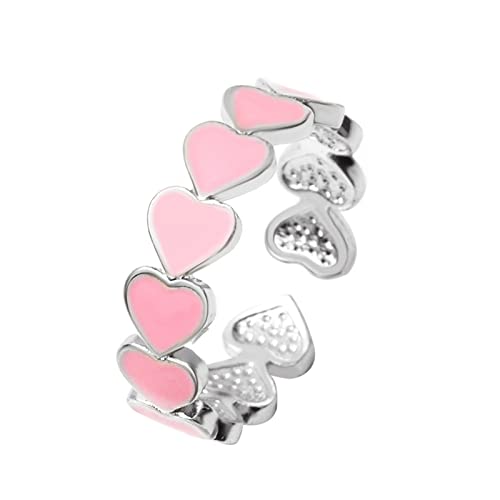 Junhasgood Vorhang Ringe Schwarz Liebesring Herz rund für Frauen Schmuck Öffnung Mädchen Ring und formverstellbare modische Ringe Ringe Nähen (Pink, One Size) von Junhasgood