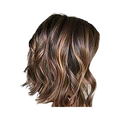 Kurze Glatte Perücken für Damen Langes Haar für Damen, Verlaufsfaser, Kopfbedeckung, Rosennetz Block Nahtlose Perücke Locken Perücke Kurz (Khaki-c, One Size) von Junhasgood