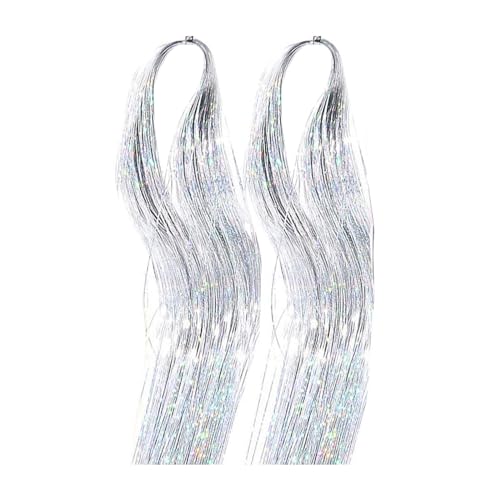 Kurze Schwarze Perücke funkelnd, glänzend, Feenhaar, Haarverlängerungen, hitzebeständig, glitzernde Haarständer für Frauen Mädchen Haarteil Zopf (Silver, One Size) von Junhasgood