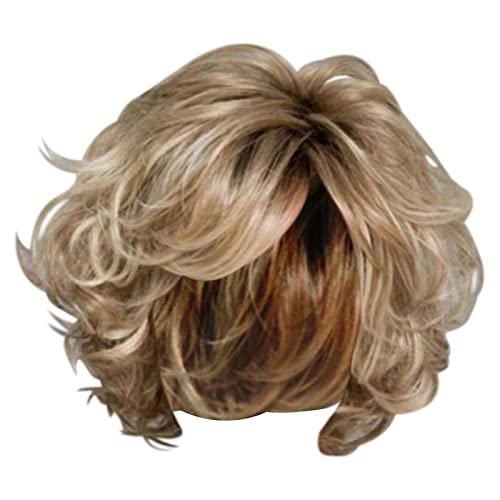 Kurzes lockiges Haar für Frauen, gemischt mit goldenem Stirnband, geeignet für Damenperücken, blonde Perücke Faschingsperücken Herren (c-Gold, One Size) von Junhasgood