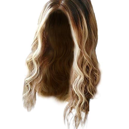 Lange Gewellte Perücken für Frauen Lange Lockige Perücke Frauen Lange Haar mit Roots Lockig Wig für Frauen Perücke für Frauen für Kostümparty (Ombre Blonde-E, One Size) von Junhasgood