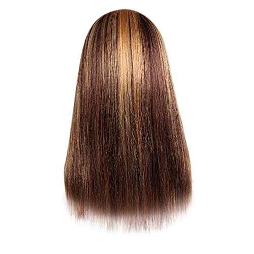 Long Center Parting Black Lockige kleine Gerade Linie Haar Menschliches Frauen Braunes Perückenhaar Gerade Lang Mit Vorgerupften Perücken Lange Brasilianische lange blonde (Yellow #7, One Size) von Junhasgood