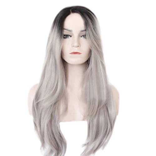 Nackt Kostüm Synthetische lange Mode und graue Perücke Schwarze mikrogelockte Farbmischhaarperücke Locken Perücke Damen Schwarz (Grey, One Size) von Junhasgood