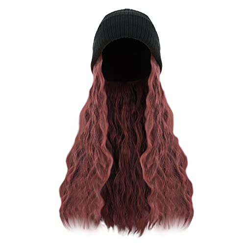 Perücke Haar warm 28 gewellt Perücke Synthetik gestrickt Damen Samt Winter gestrickt gelockt Hut lang Perücke Karneval Blond Glatt (Pink, One Size) von Junhasgood